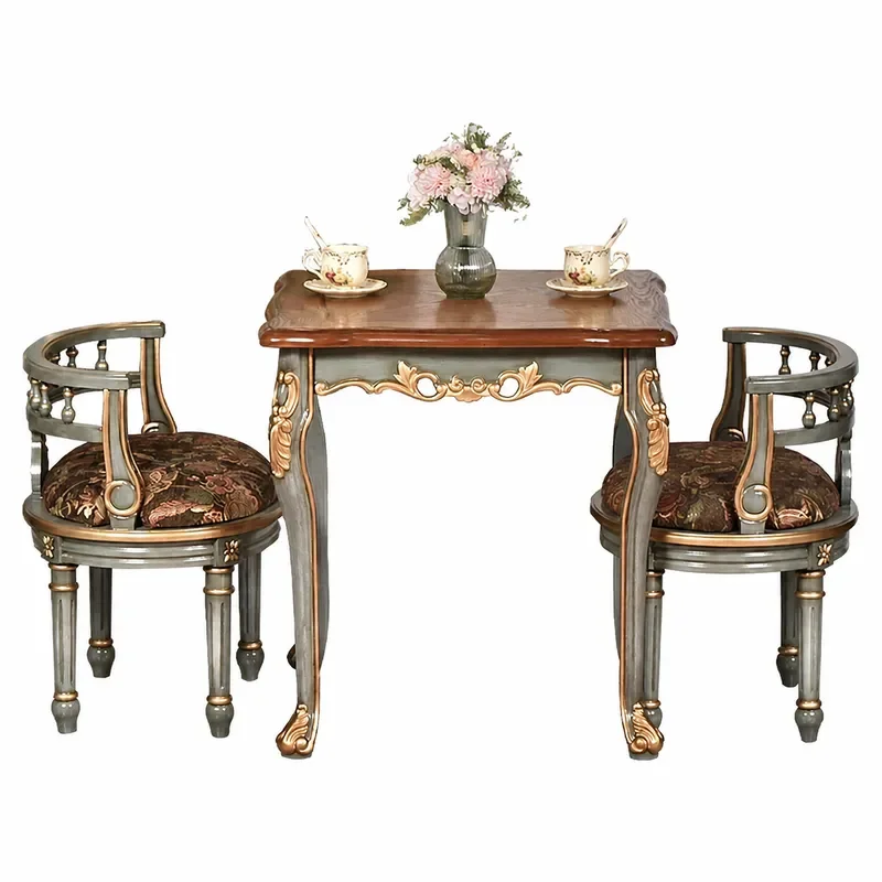 Solid Wood Dining Table and Chair Set Small Apartment Square Coffee Table Balcony Leisure Furniture Household Combo