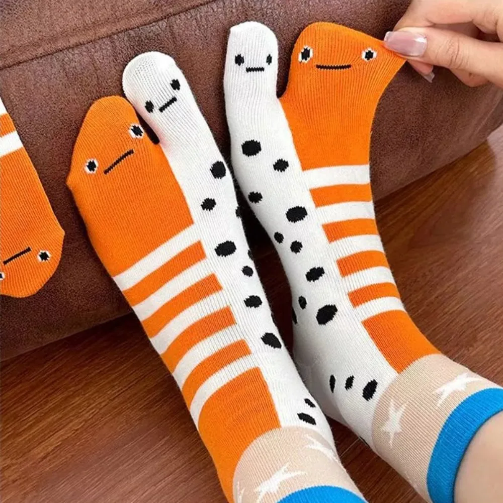 

Funny Split Toe Socks Mid Calf Cartoon Fish Print Novelty Crew Socks Soft Breathable Ugly Cute Aquarium Animal Style Sock