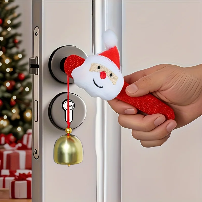 

Christmas Decorations Door Handle Covers with Hanging Bells Soft Christmas Decors Xmas Pendant for Family Festives Accessories
