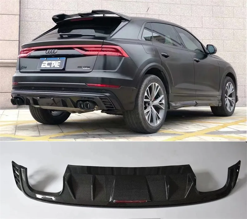 For Audi Q8 SQ8 2018 2019 2020 2022 High Quality Real Carbon Fiber Auto Car Rear Diffuser Spoiler