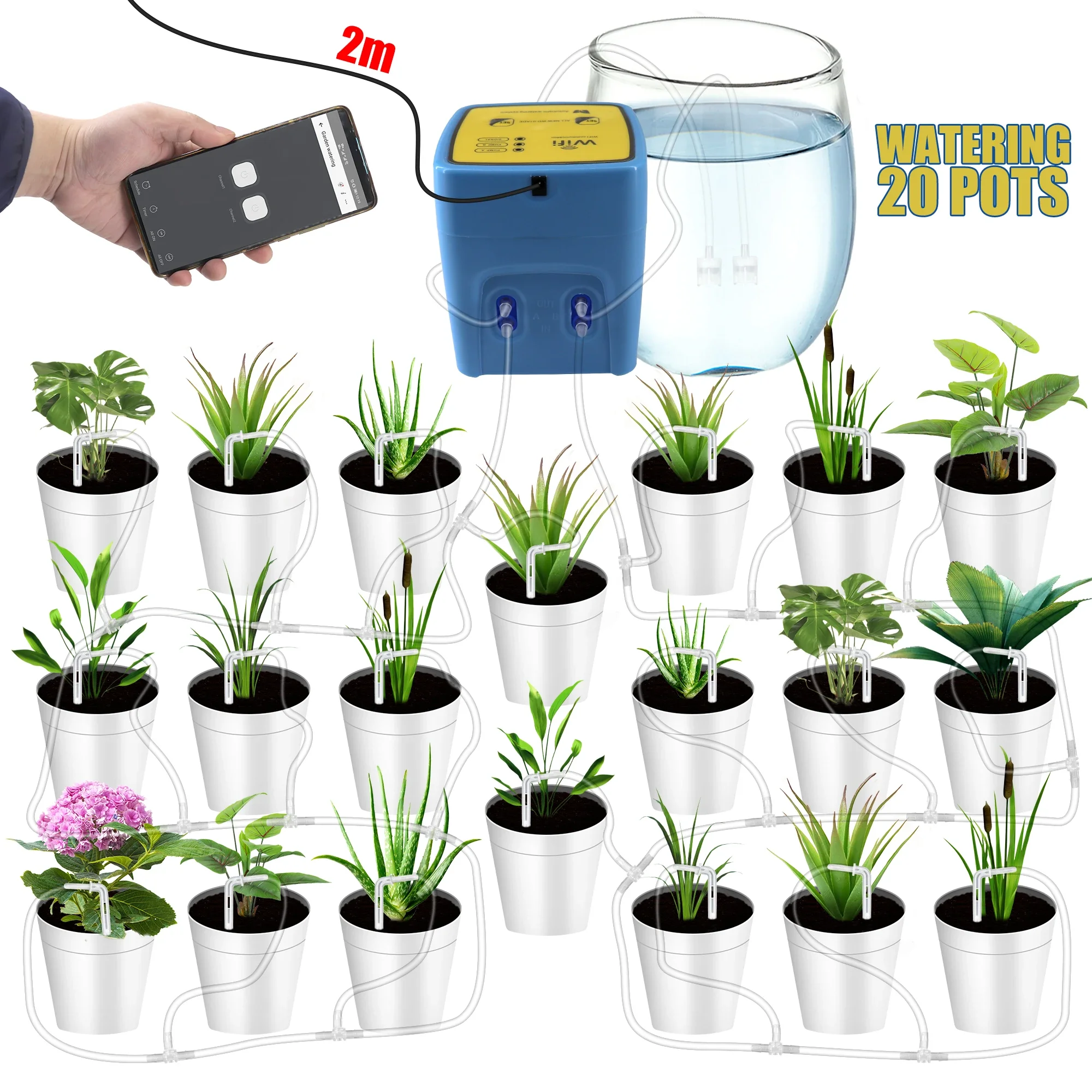 Dispositivo de riego automático de doble bomba, sistema de riego de sincronización inteligente para jardín, Kit de riego por microgoteo DIY, Tuya