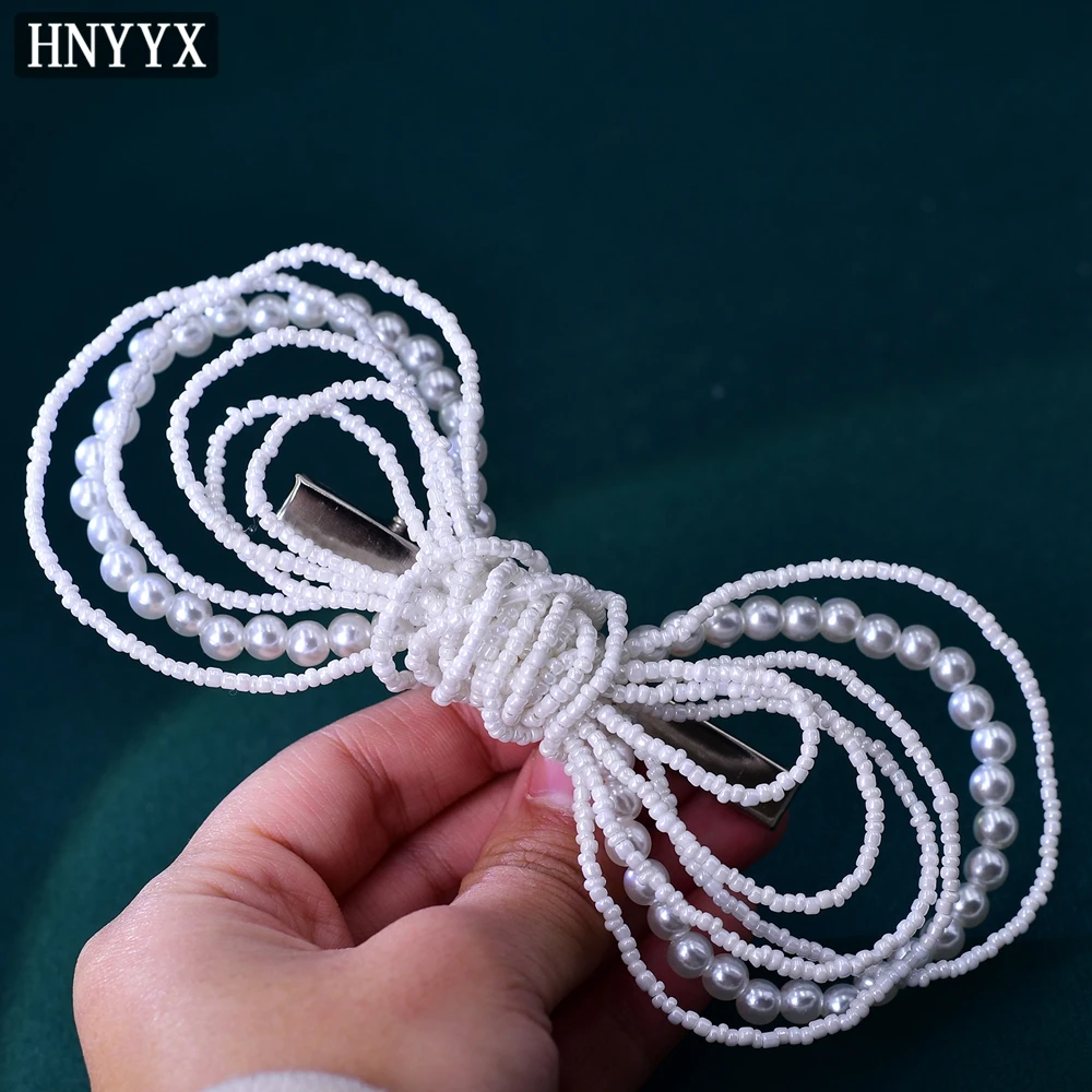 HNYYX Pearl Bow Hair Clip Fashion Elegant Hair Hairpin White Extra Large Butterfly Shape Hair Accessory Party Hairpiece A93