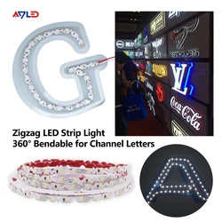 16.4ft 12V Waterproof S Shape LED Strip Light 6mm Zigzag Sticky Tape for Alpha Letter Luminous Sign with 72 LEDs per Meter IP65