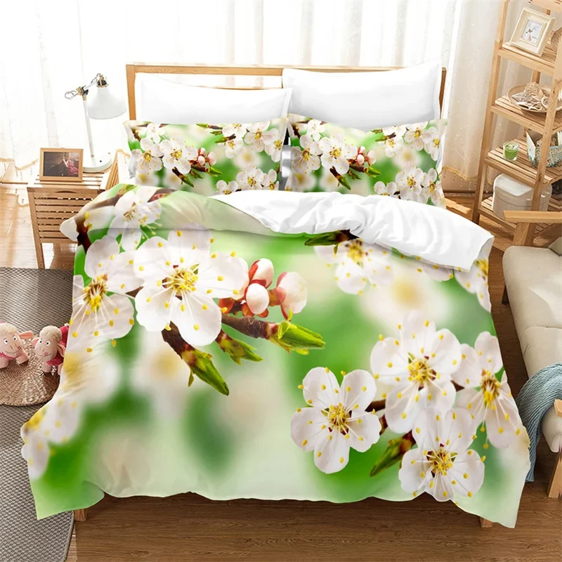 Spring Flower Duvet Cover Twin Queen Green Farmhouse Floral Comforter Cover for Women Teen Girls Garden Botanical Bedding Set
