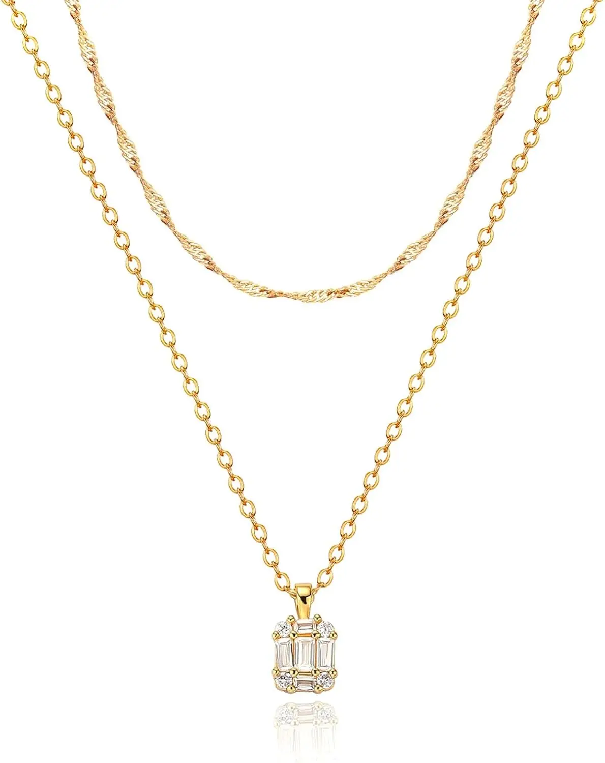 

Delicate layered gold plated necklace with sparkling CZ pendant for women trendy gift