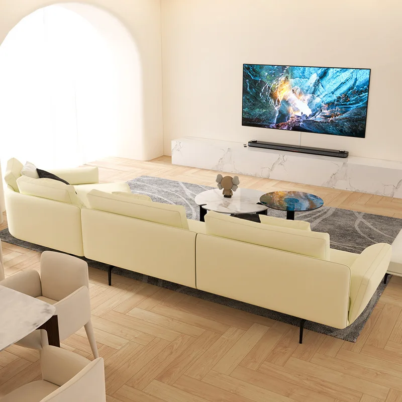 Minimalist style first-layer leather sofa Italian light luxury large apartment living room sofa combination corner