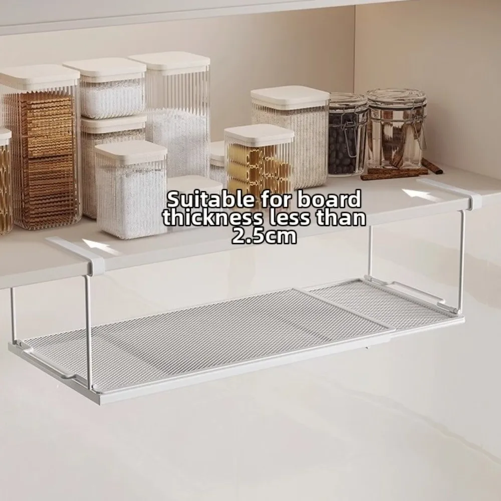 New Metal Under Cabinet Shelf Space Saving Hanging Storage Basket Extendable Multi-purpose Under Desk Storage Rack Pantry Shelf