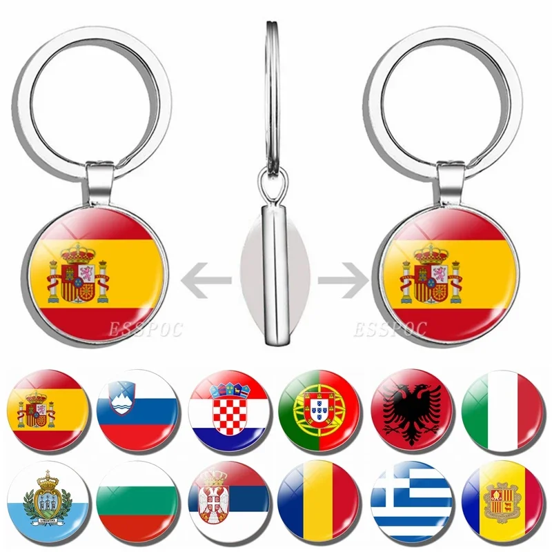 South Europe Country Flag Keychain Greece Albania Spain Italy Croatia Bulgaria Bulgarian Serbia Romania San Marino Portugal Flag