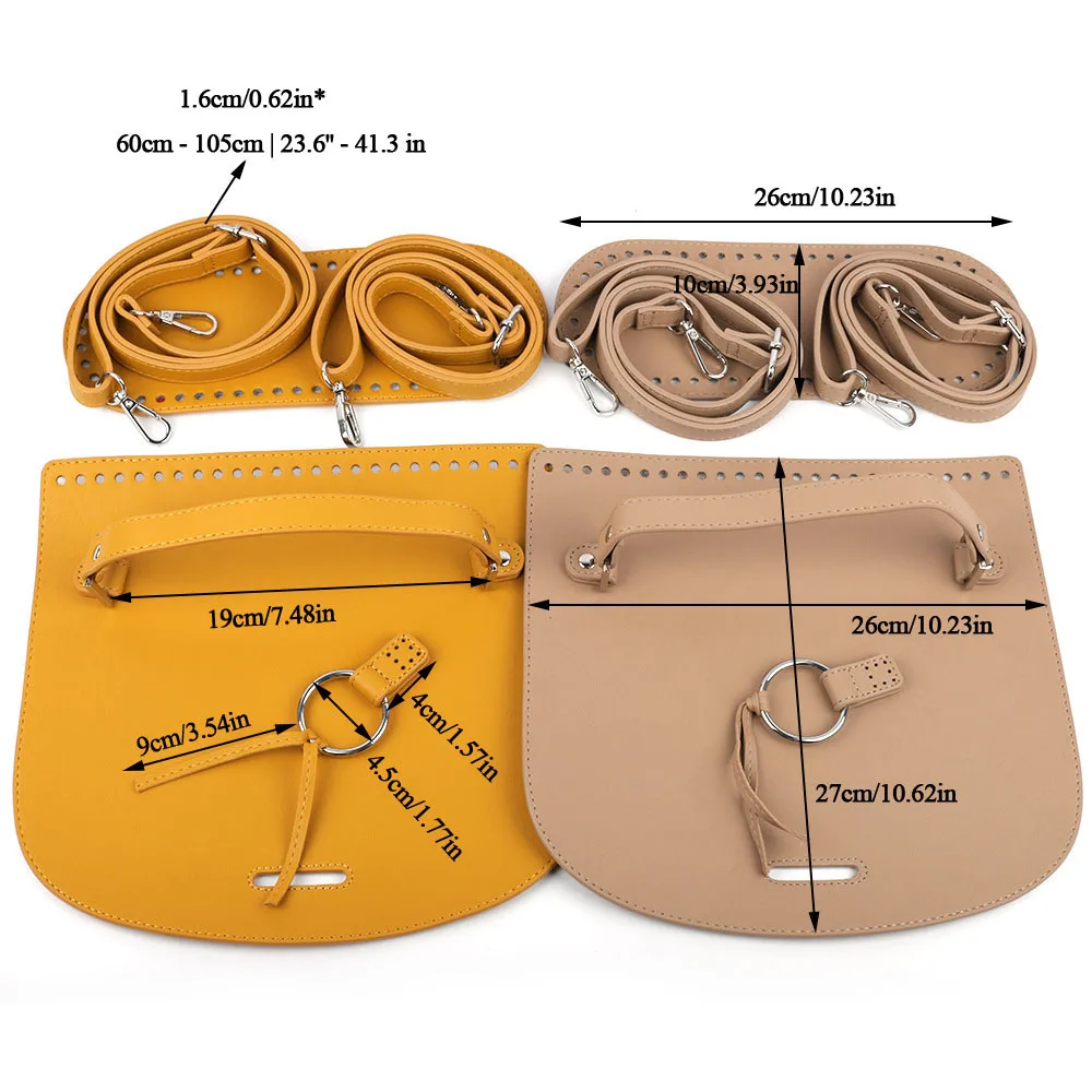 1 Set DIY Handmade Backpack Women Shoulder Bag Accessories Leather Bag Strap Bottom Cover For Crochet Handbag 5pcs Bag Parts