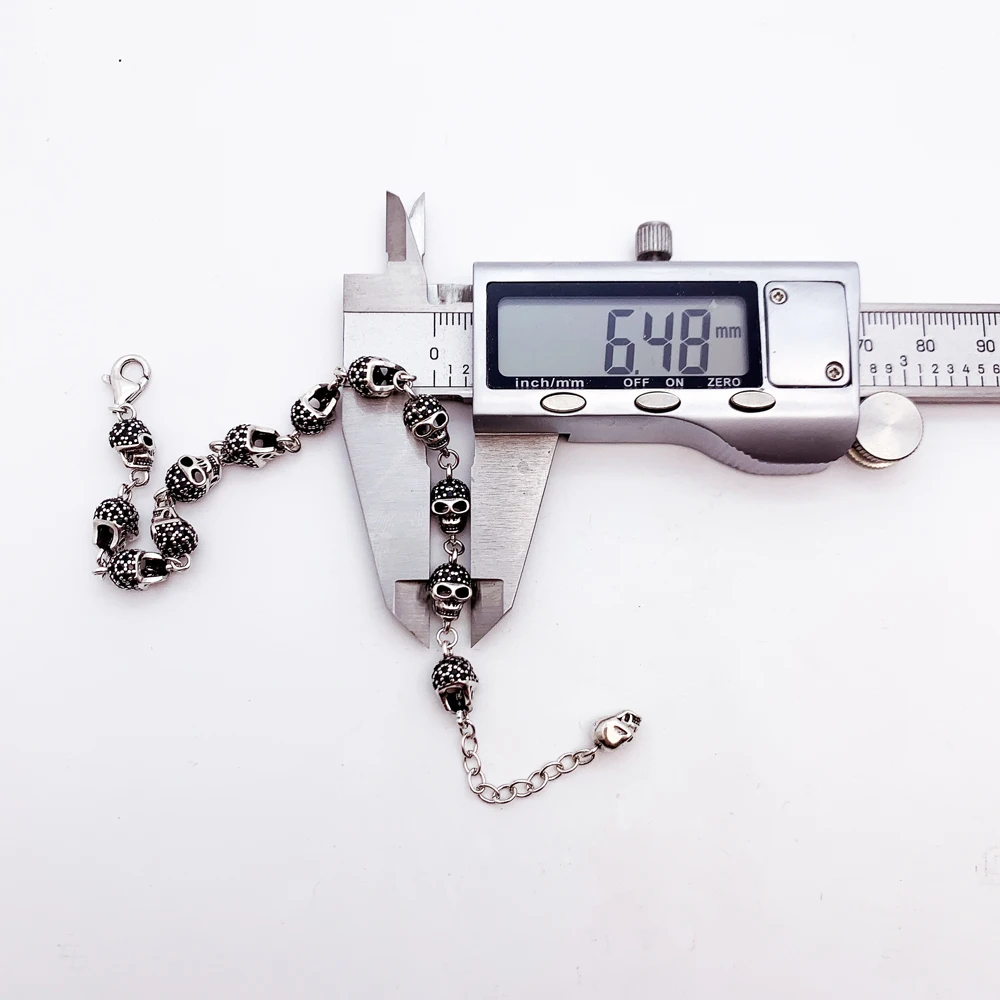 Skull Pave Link Chain Bracelet For Women Men Pure 925 Sterling Silver Punk Jewelry Party Gifts