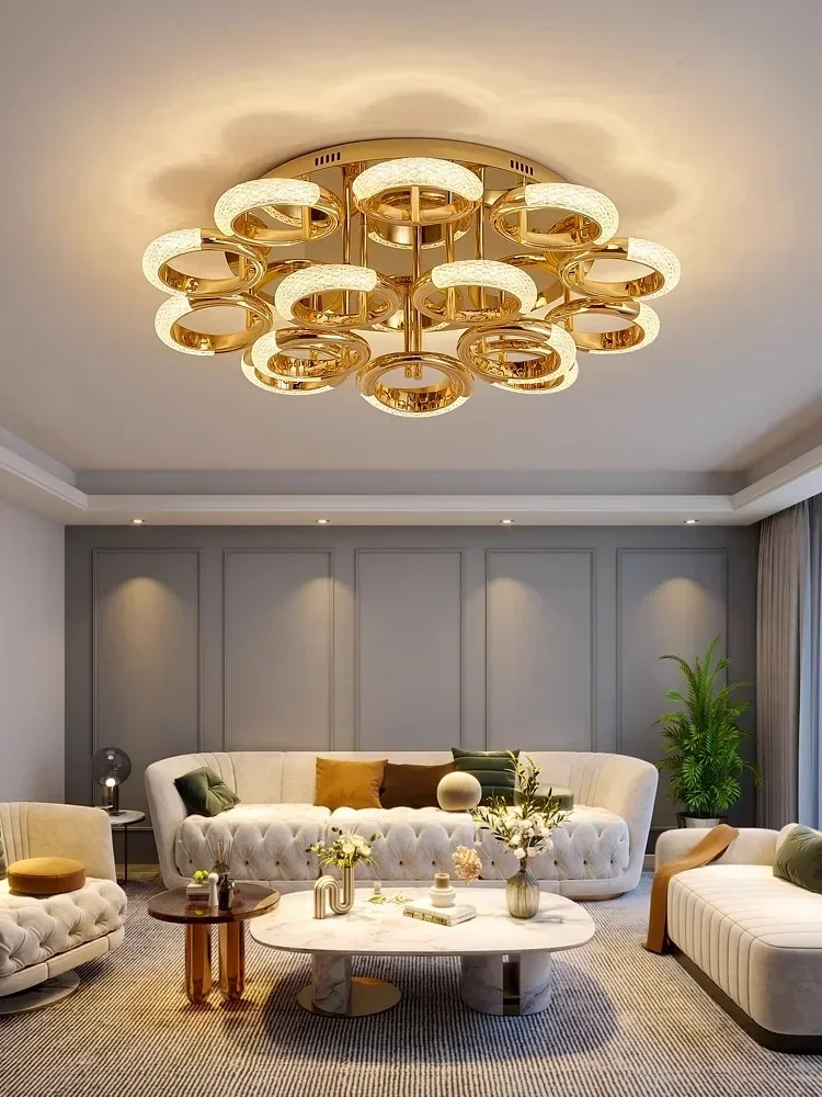 Modern LED Flowers Ceiling Chandeliers Atmosphere Ring Villa Pendant Light Atmosphere High-end  Living Dining Room Hanging Lamp