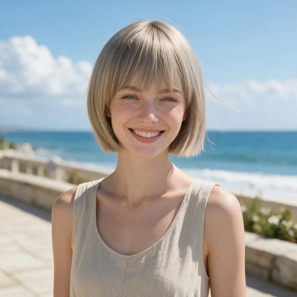 Light Gray Short Bob Wig for Women Straight Hair with Full Bangs 10 Inch Heat Resistant Synthetic Wig Natural Fluffy Wig Daily Wear Cosplay Halloween Costume