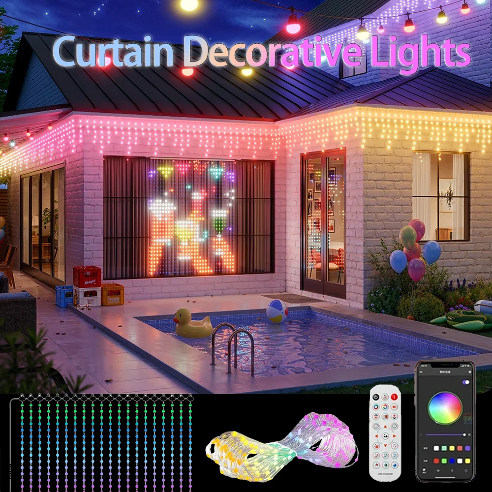 1.6x1.6m 3x3m 400 LEDs Smart IP65 Waterproof Curtain Lights APP Controlled Christmas Outdoor Decorative Lights