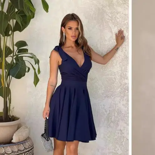 Summer 2024 V-Ne Svel Pure Color Women's Par Dr  Knot  Dr Ele Lady Sle Gored Skirt Polyester