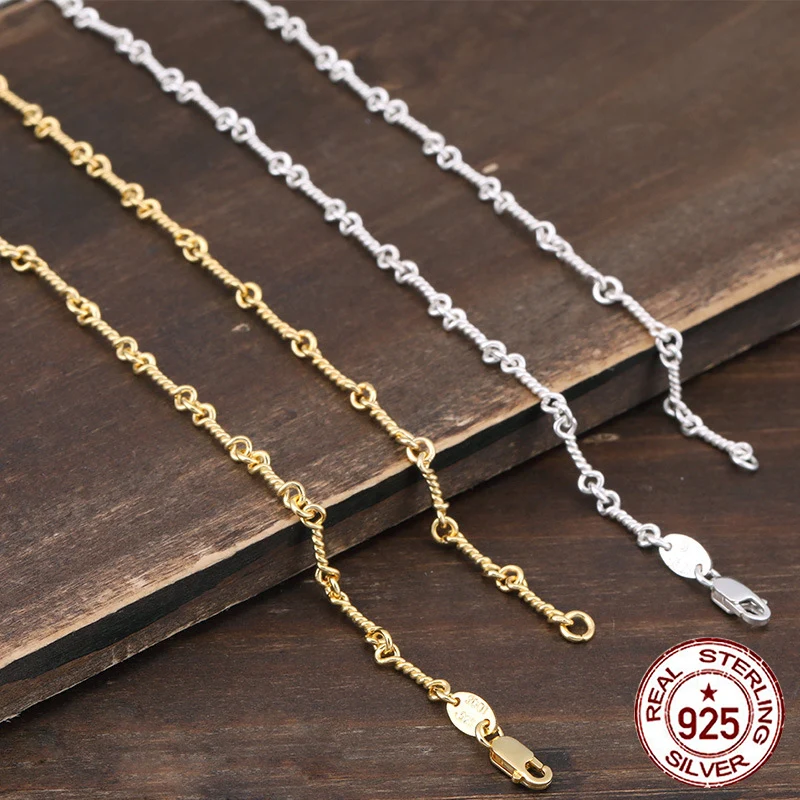 

S925 Sterling Silver Necklace Fried Dough Twists Chain Simple Letter Versatile Gold Plated Fashion Jewelry Chain