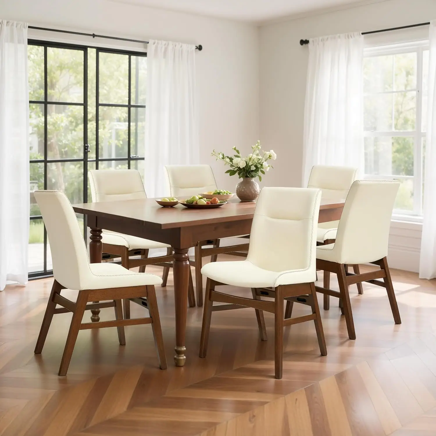 

Faux Leather Dining Chairs Set of 6 Stitched Edge Modern Kitchen Side Chair Living Room Bedroom, Customized