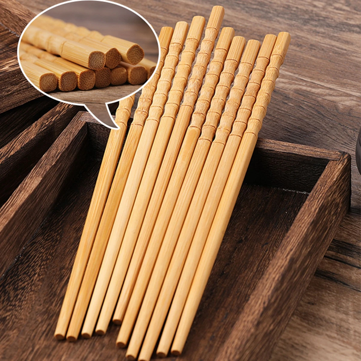 Palillos de madera de bambú Natural hechos a mano, vajilla de comida china reutilizable para Fideos Hashi Sushi, 1 par