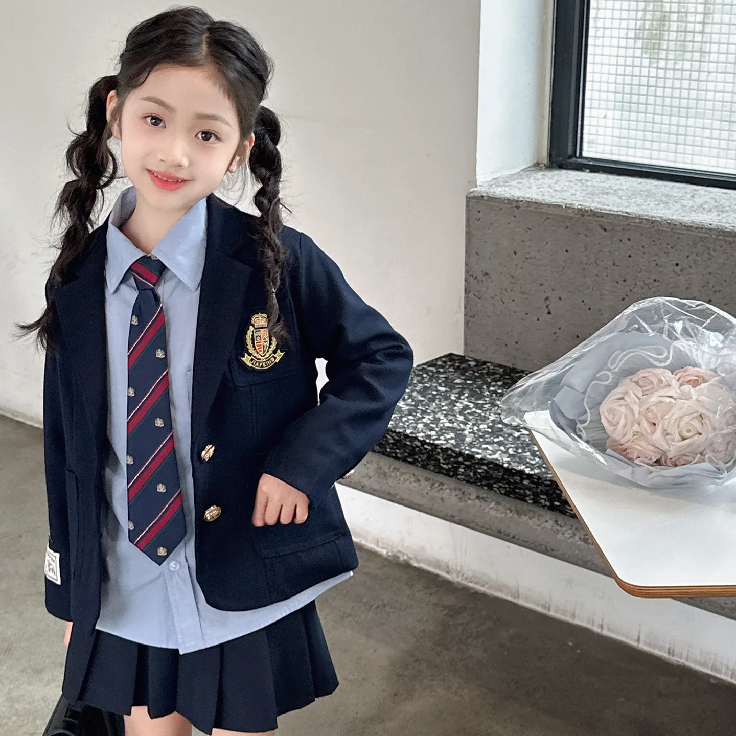 Teenager Girls Jk Clothes Set Korean Suit Jacket Cotton Shirt Pleated Skirt 2/3pcs Junior Kids Clothing Suit Children Outfits