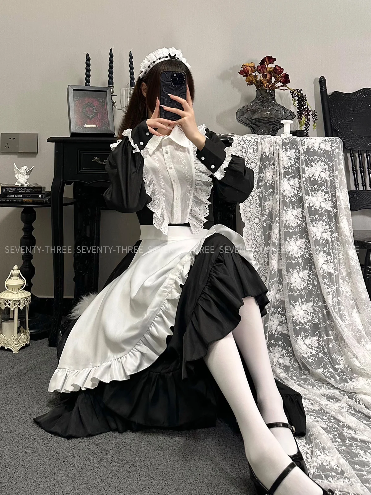 Anime Show Maid Lolita Stage Costumes Black White Waitress Workwear Unisex Schoolgirl Uniform Student Party Outfit