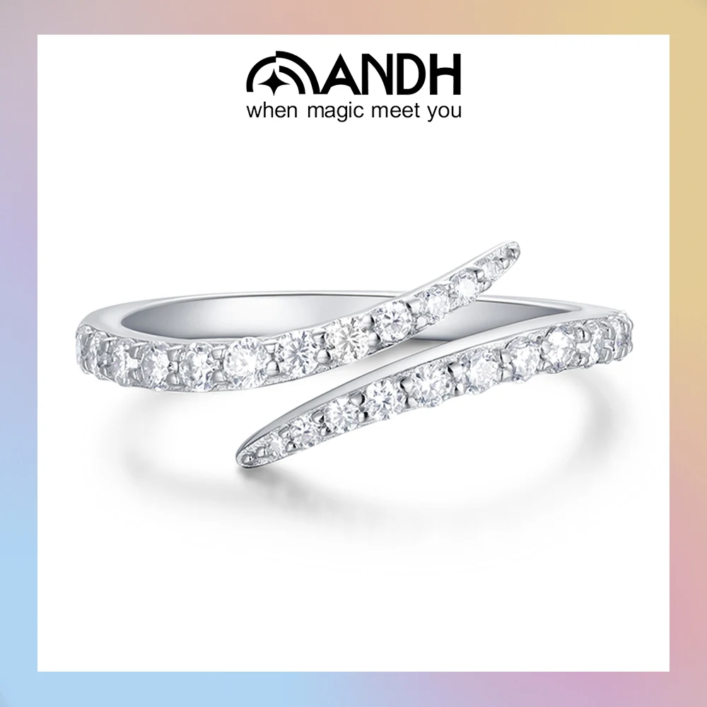 

ANDH VVS1 Муассанит Вечность Волнистые кольца для женщин Регулируемое открытое кольцо Штабелируемое стерлинговое серебро 925 пробы Юбилейные свадебные украшения