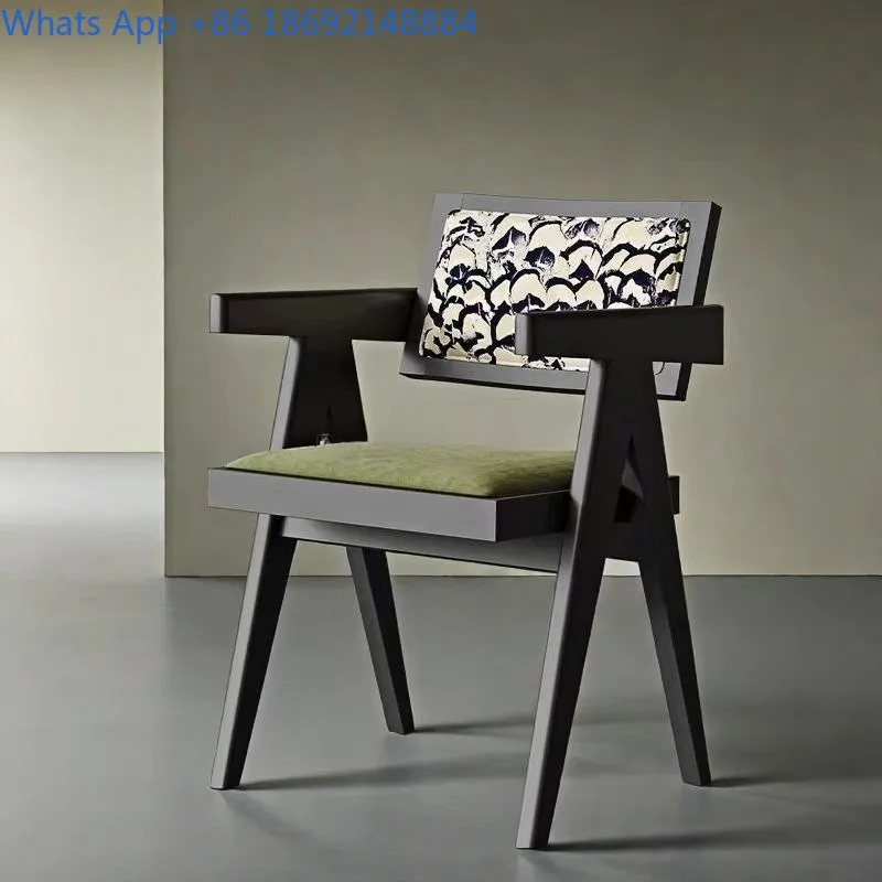 Solid Wood Dining Chair Rattan Chair Home Wabi-Sabi Style Vintage Leisure Rattan Chair