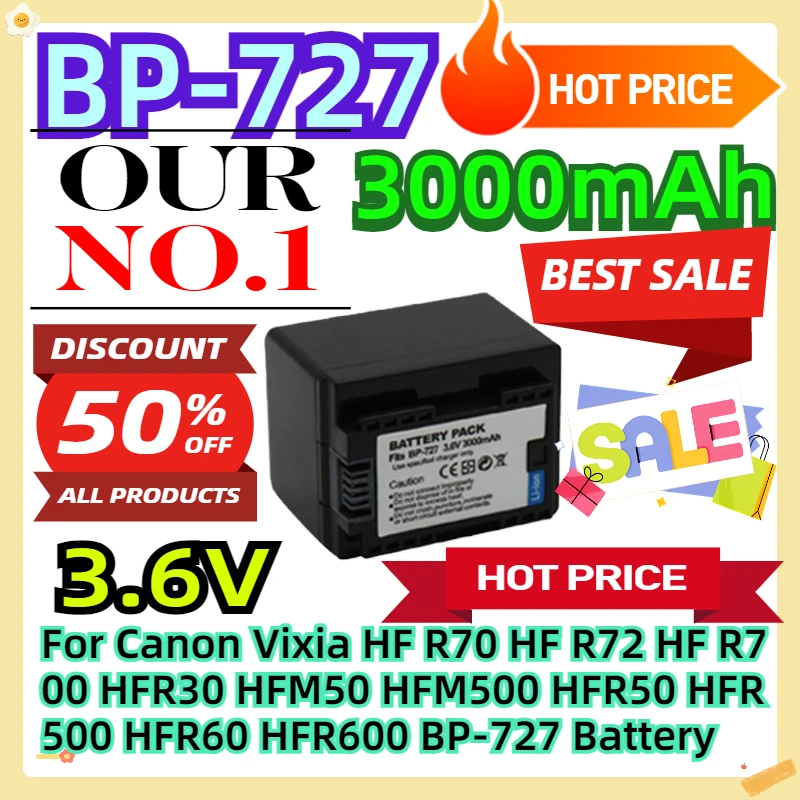 

For Canon Vixia HF R70 HF R72 HF R700 HFR30 HFM50 HFM500 HFR50 HFR500 HFR60 HFR600 BP-727 Battery