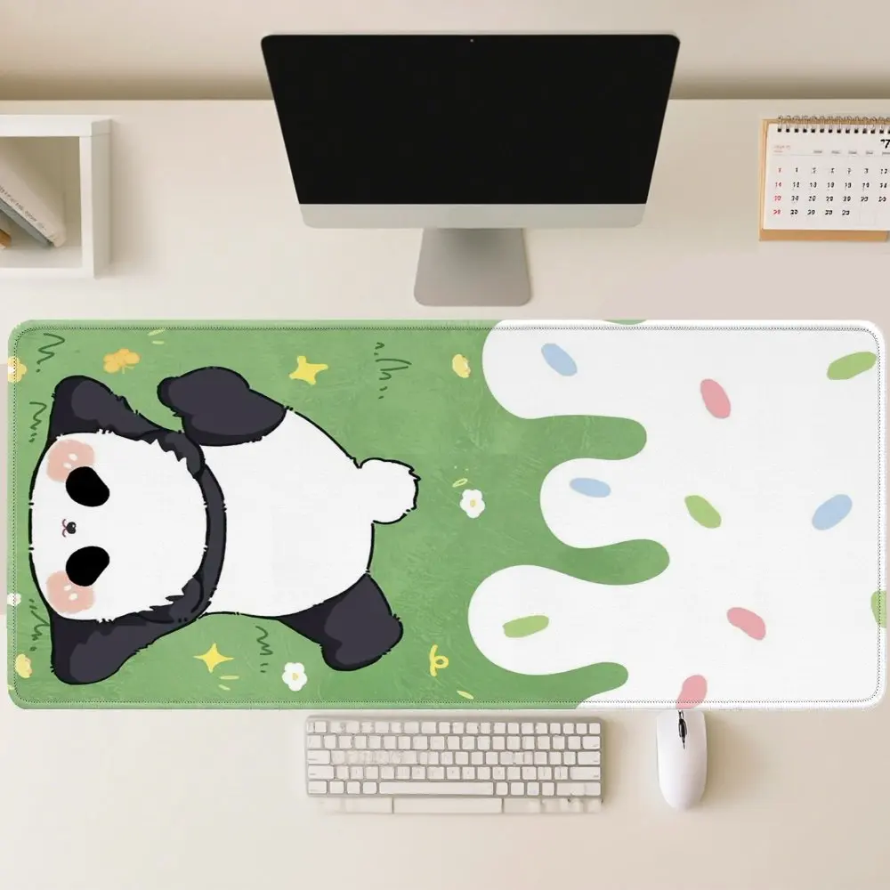 Retro Cartoon Panda Large Gaming Mouse Pad, Non-Slip Extended Desk Mat for Office, Kawaii Animal Art Keyboard Pad