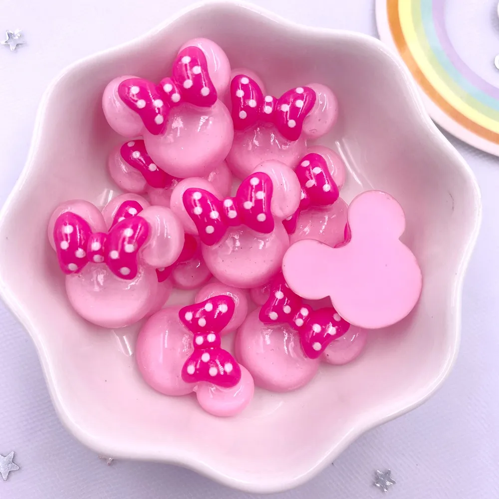 Kleurrijke Hars Mini Cartoon Roze Boog Muis Hoofd Plaksteen Cabochon Plakboek 10PCS DIY Accessoire Decor Beeldjes Accessoires OM39