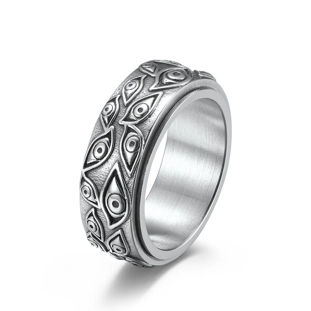 Rotatable Stainless Steel Ring Incantation With Six Characters for Men and Women Buddhist Scripture Plated Auspicious Cloud Ring