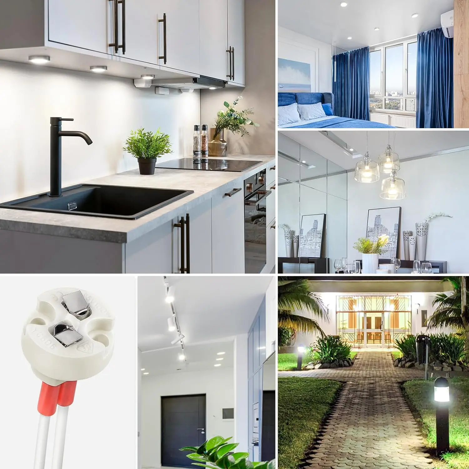 G4, GU5.3 Bi-Pin Ceramic Base Socket, MR16, MR11 Halogen Incandescent LED Bulb Holder Wire Connector (6pcs)