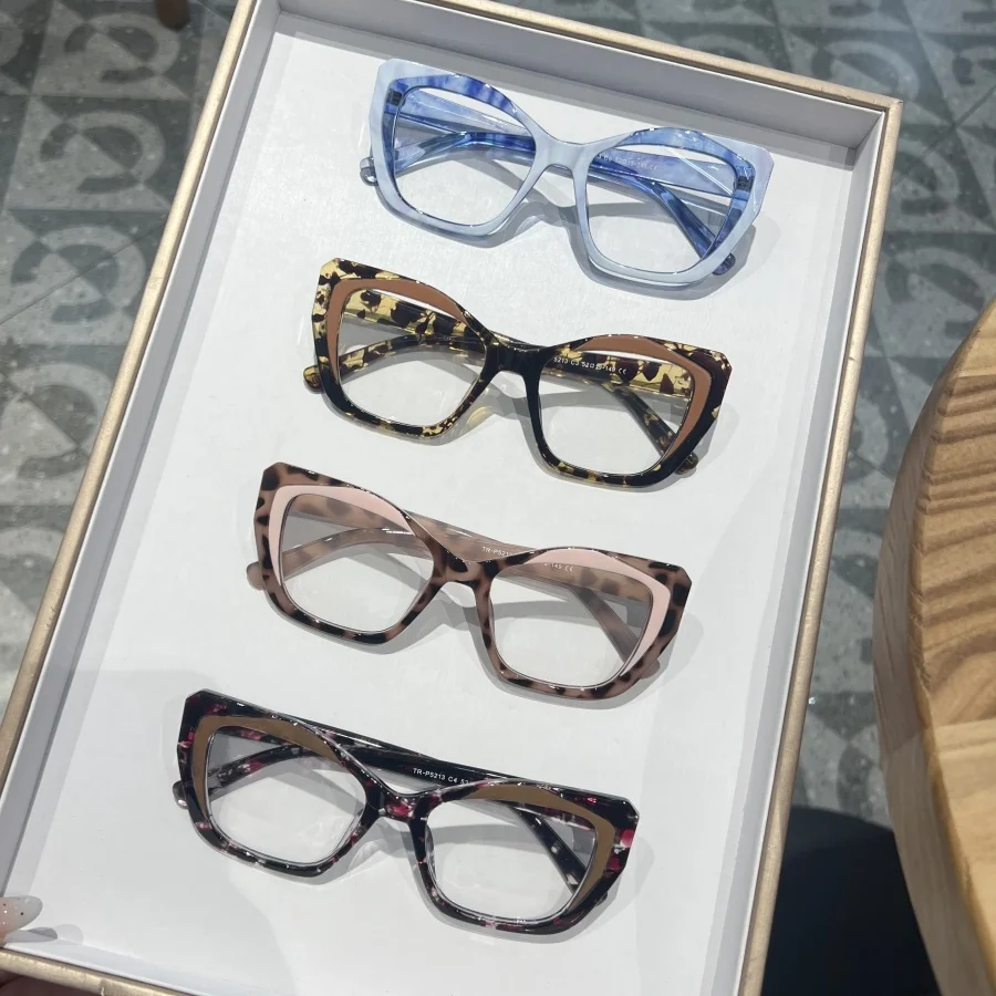 مجموعة مكونة من قطعتين للسيدات بتصميم زهرة مضمونة، مطابقة الألوان، طراز جديد، نظارات متباينة مع تأثير عين القطة