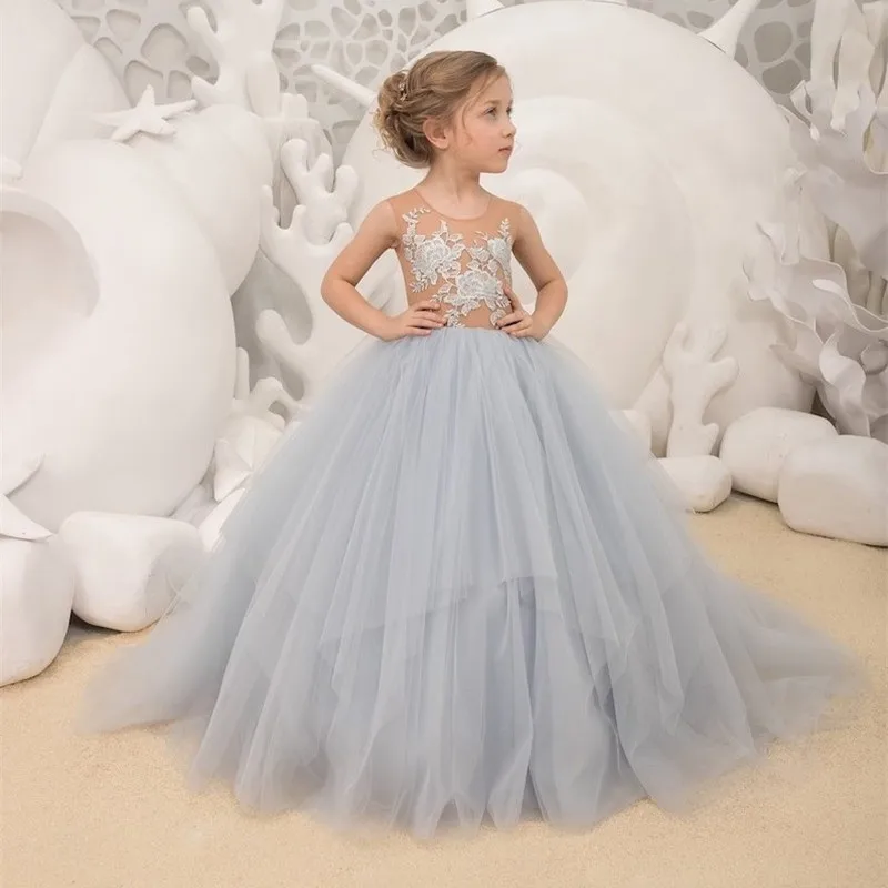 Flower Girl Dress Simple Wedding Birthday Tulle Lace Fluffy First Communion Pageant Party Special Occasion Customize Gown