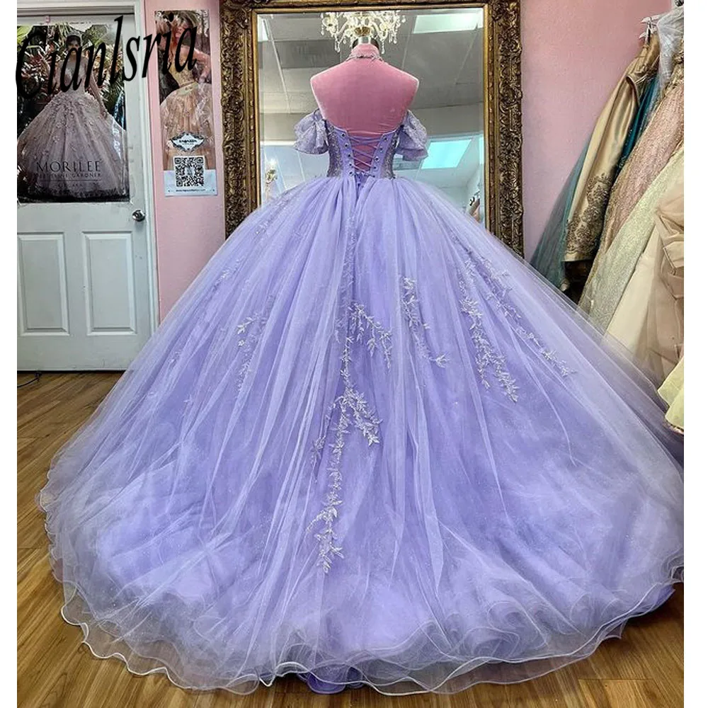 Lavanda doce 16 quinceanera vestidos com 3d apliques grânulos espartilho vestido vestidos de 15 anos vestido mascarado xv