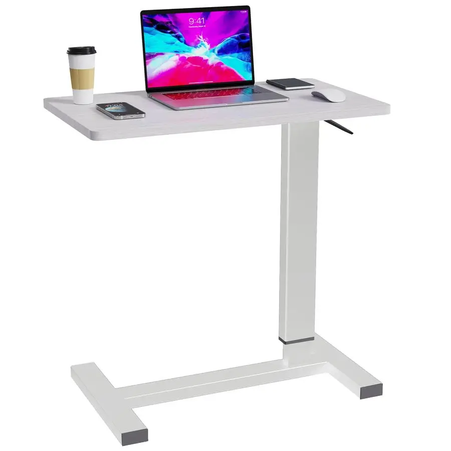 Adjustable Overbed Bedside Table with Wheels, Hospital Bed Table for Home Rolling Laptop Table, Pneumatic Mobile Standing Desk,