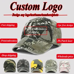 Unisex Hiking Camouflage Tactics Customized Logo Baseball Cap Leaves Jungle Hat Unstructured Cotton Soft Top Baseball Cap Men