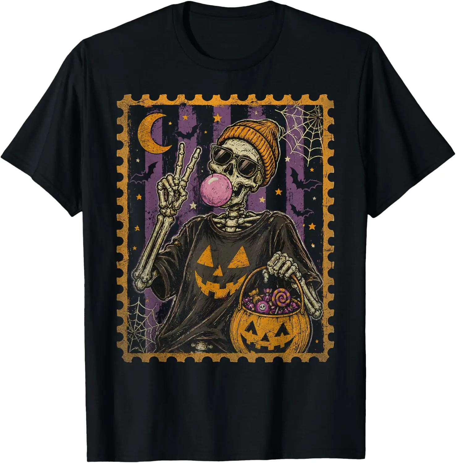 Lustiges Skelett-Kaugummi-T-Shirt „Trick or Treat“ für Männer und Frauen, Halloween-T-Shirt, trendiges Vintage-Grafik-T-Shirt, Geschenk für Männer, Frauen, Teenager, Jungen, Mädchen