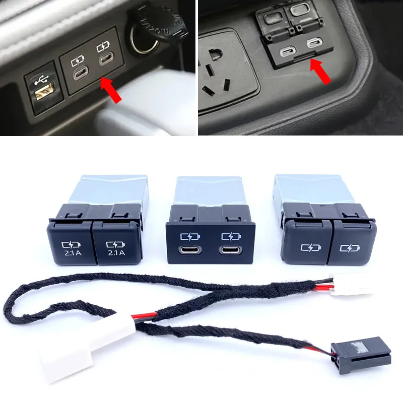 USB Type-C Quick Charger For Toyota Sienna Camry Highlander Corolla RAV4 Land Cruiser 70 2018-2022 connecting line Accessories