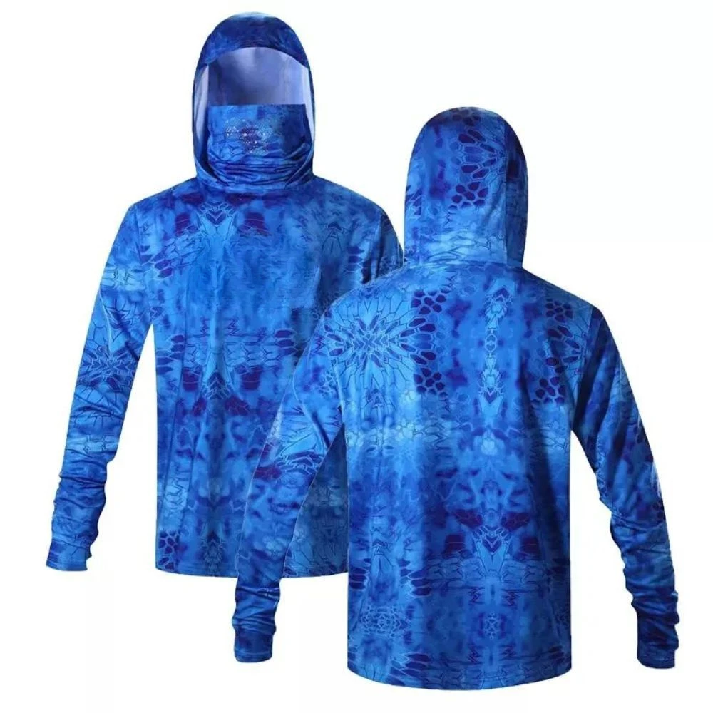 Fishing Shirt UPF 50+ Hooded Fishing Clothes Men Face Cover Hoodie Sun Protection Mask Jersey Breathable Camisa De Pesca