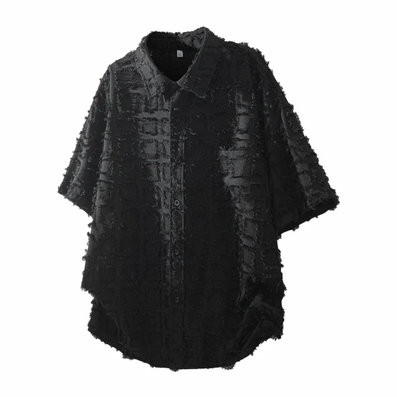 TFETTERS 2026 New American Style Unisex Short Sleeve Shirt Casual Loose Fit Fringe Checkered Print Couple Matching Luxury Tops