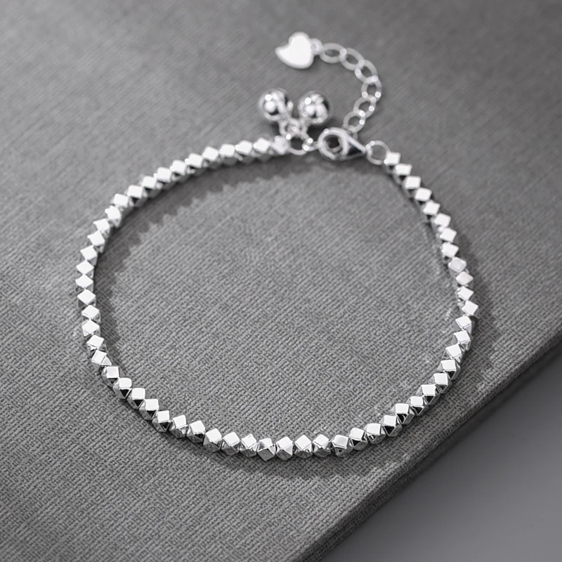 ZABRA 990 Sterling Silver Broken Silver Bracelet for Women, Fashionable Bell, Broken Silver Bracelet