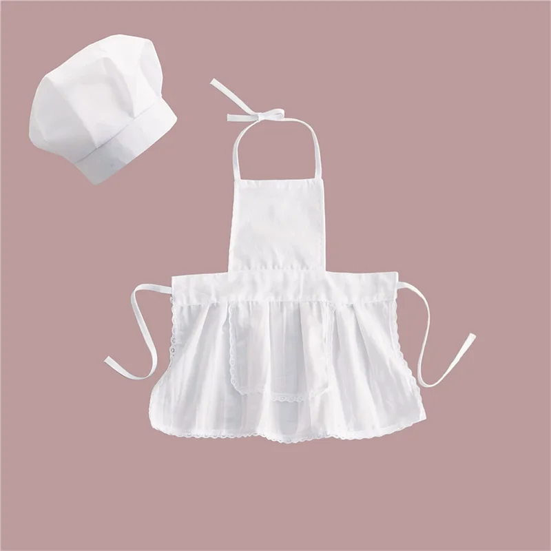 0-6M Newborn Baby Photography Costume Cute Infant Bebe Little Chef Apron + Hat 2 pcs Set Photo Props for Baby Boy Girl view 4