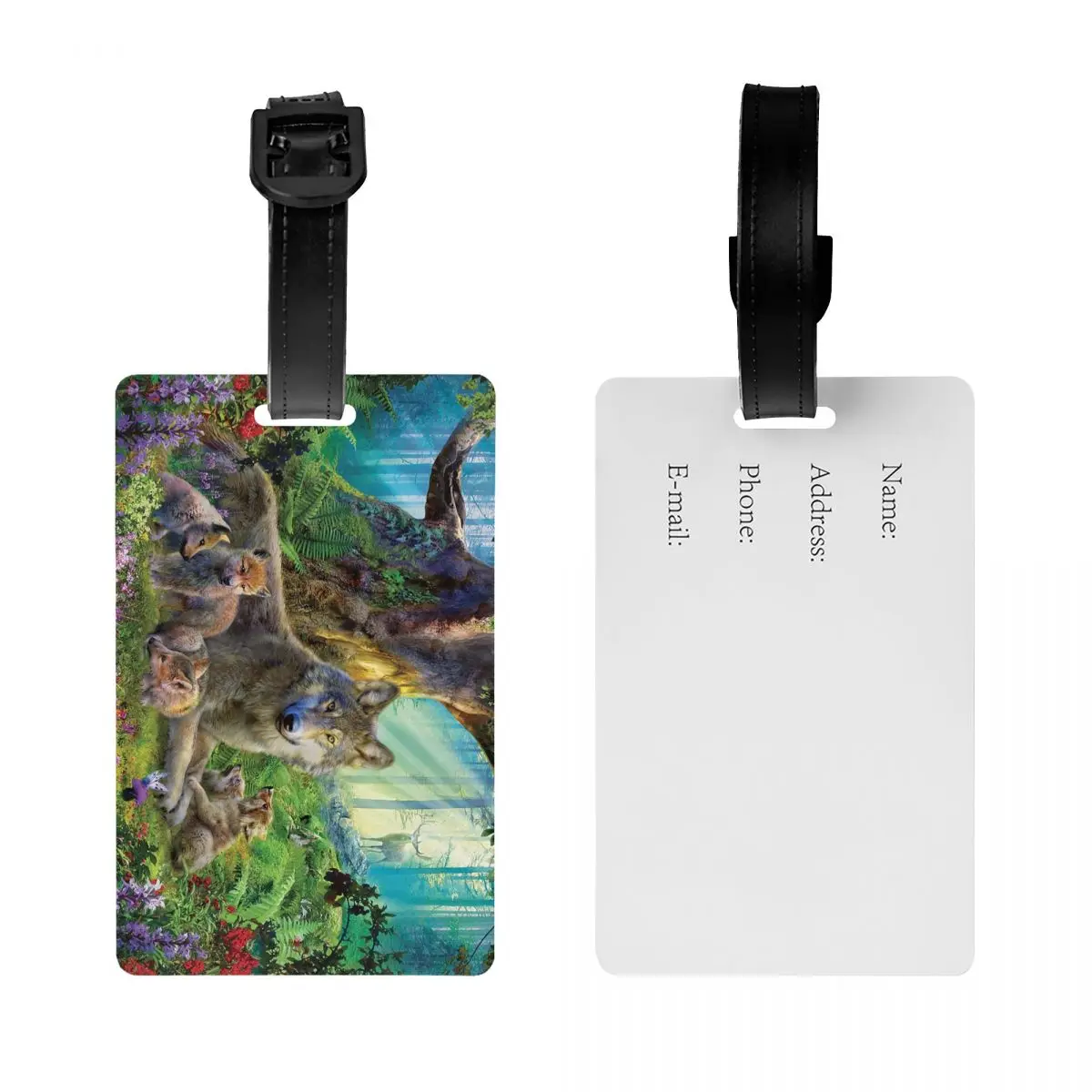 Custom Wolves In The Forest Luggage Tag for Suitcases Fashion Baggage Tags Privacy Cover ID Label