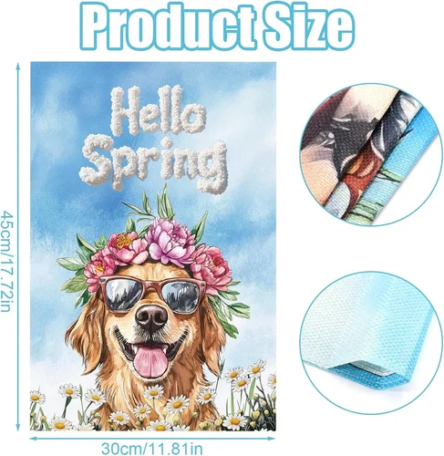 Hello Spring Dog Garden Flag, Linen Double Sided Spring Garden Yard Flag for Out HHJ LLG