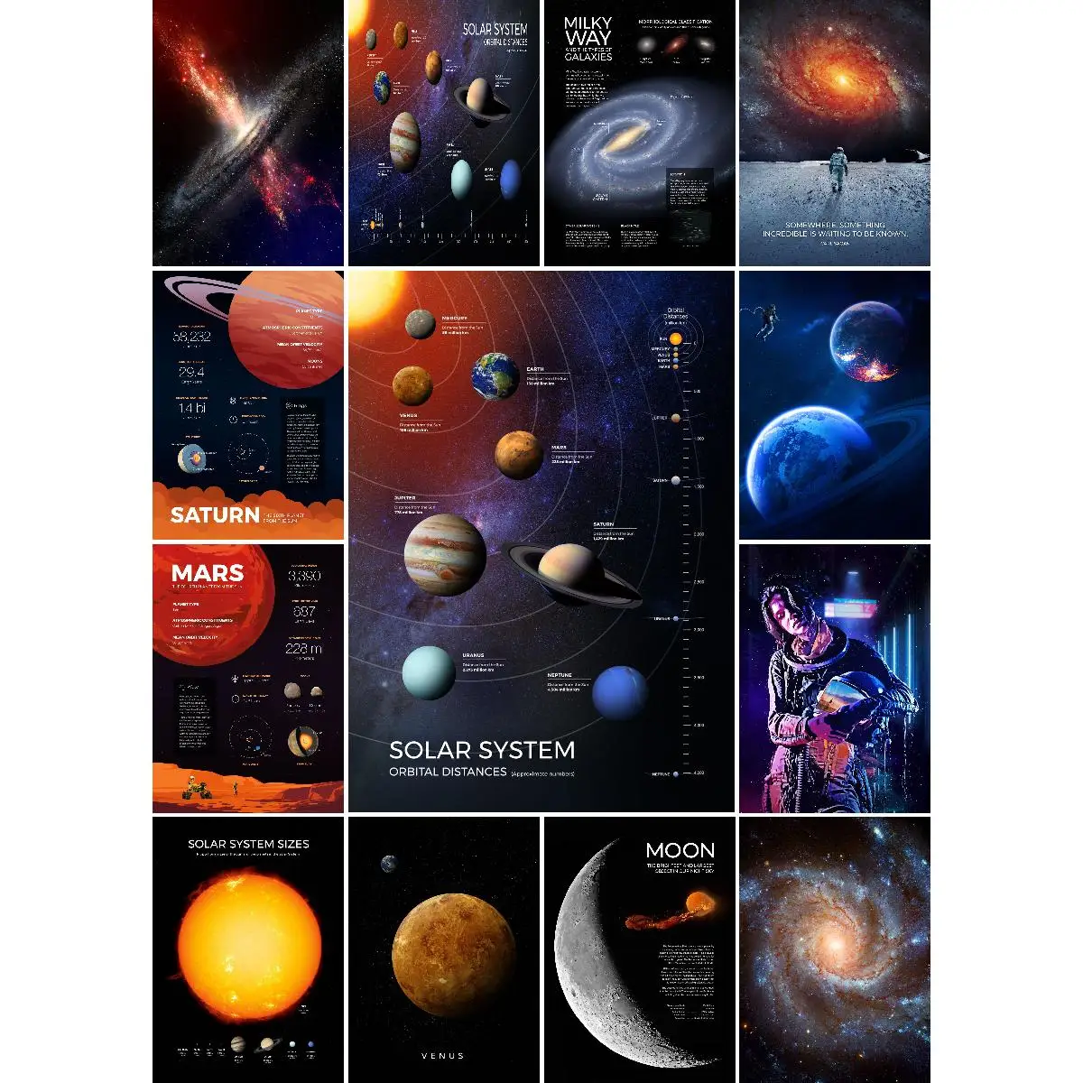 ديكور حائط كوني لهواة علم الفلك ، مجموعة الفضاء ، سلسلة العاطفة ، مطبوعات ملصق الكوكب والفينوس والأرض #1