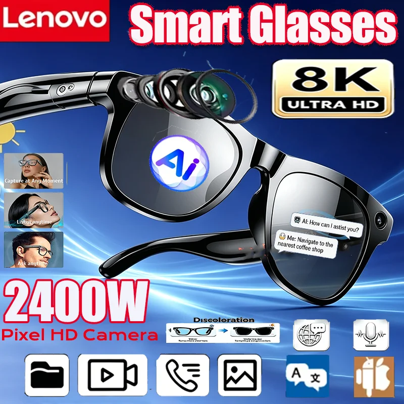 Smart Glasses Lens - Kacamata Pintar AI Lenovo 8K 2400MP,