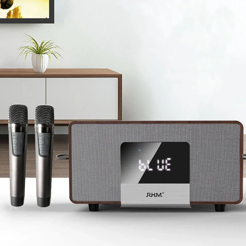RHM Home Karaoke System with 2 PCS Wireless Microphones All in One Wireless Power Amplifiers Speaker System with BT/AUX/USB/COA