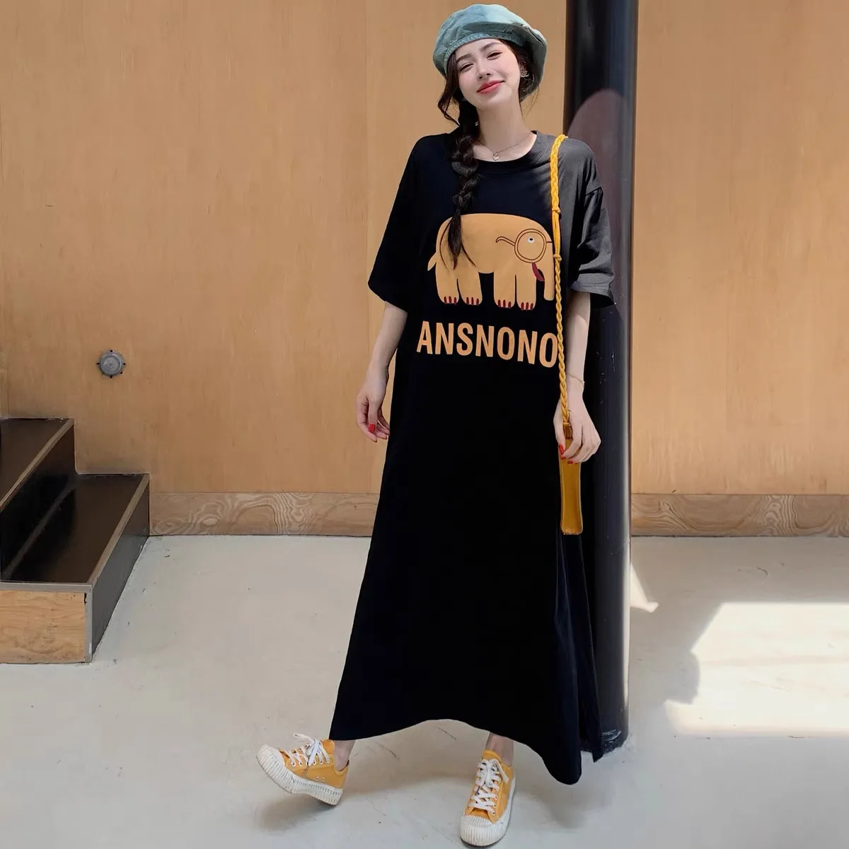 T-shirt ample mi-long, jupe coréenne Sle ort Sve, vêtements d'extérieur fendus, en Polyester, pour les déplacements, h-ape, été Dr