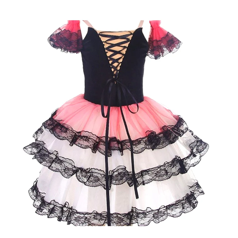 Red Long Romantic Tutu Ballet Skirt For Girls Women Children Spanish Dress Ballet Dance Performance Costumes Gimnastic Dress