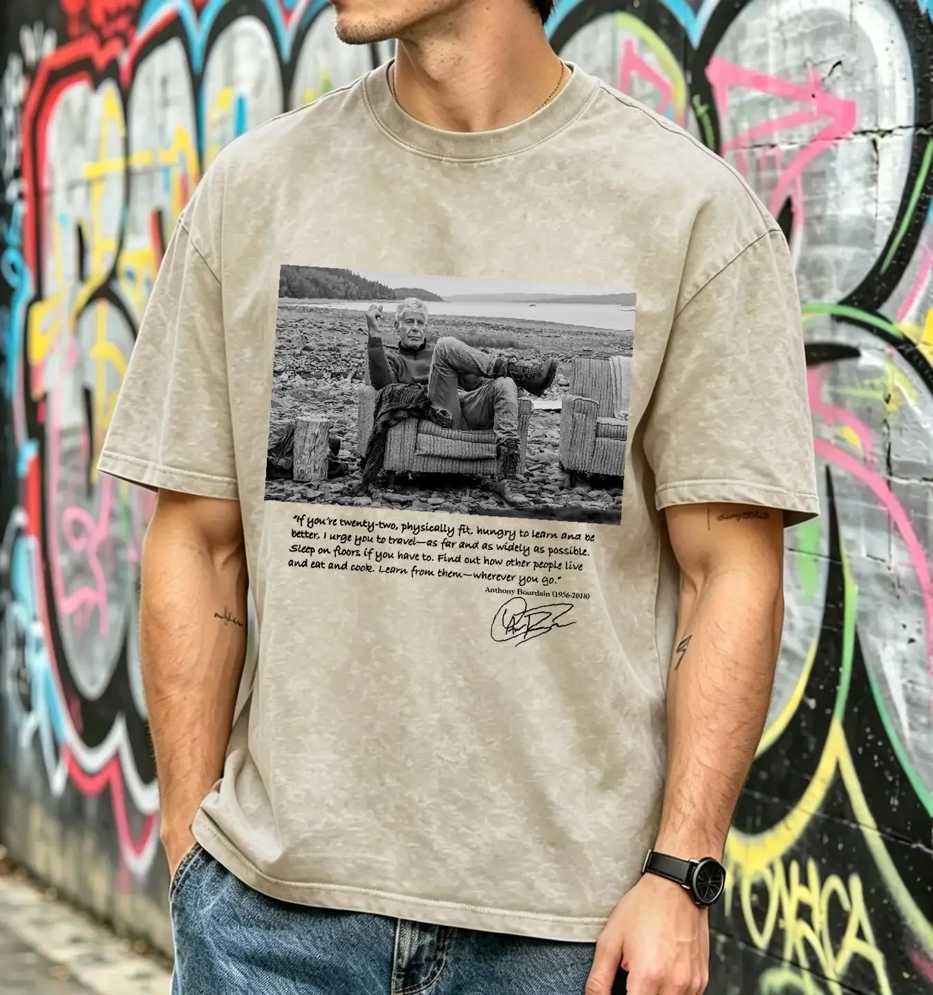 washed T Shirt Hot Anthony Bourdain Band Member Men S 5XL 3D962 long or short sleeves vintage Washed Stretched Comfortable