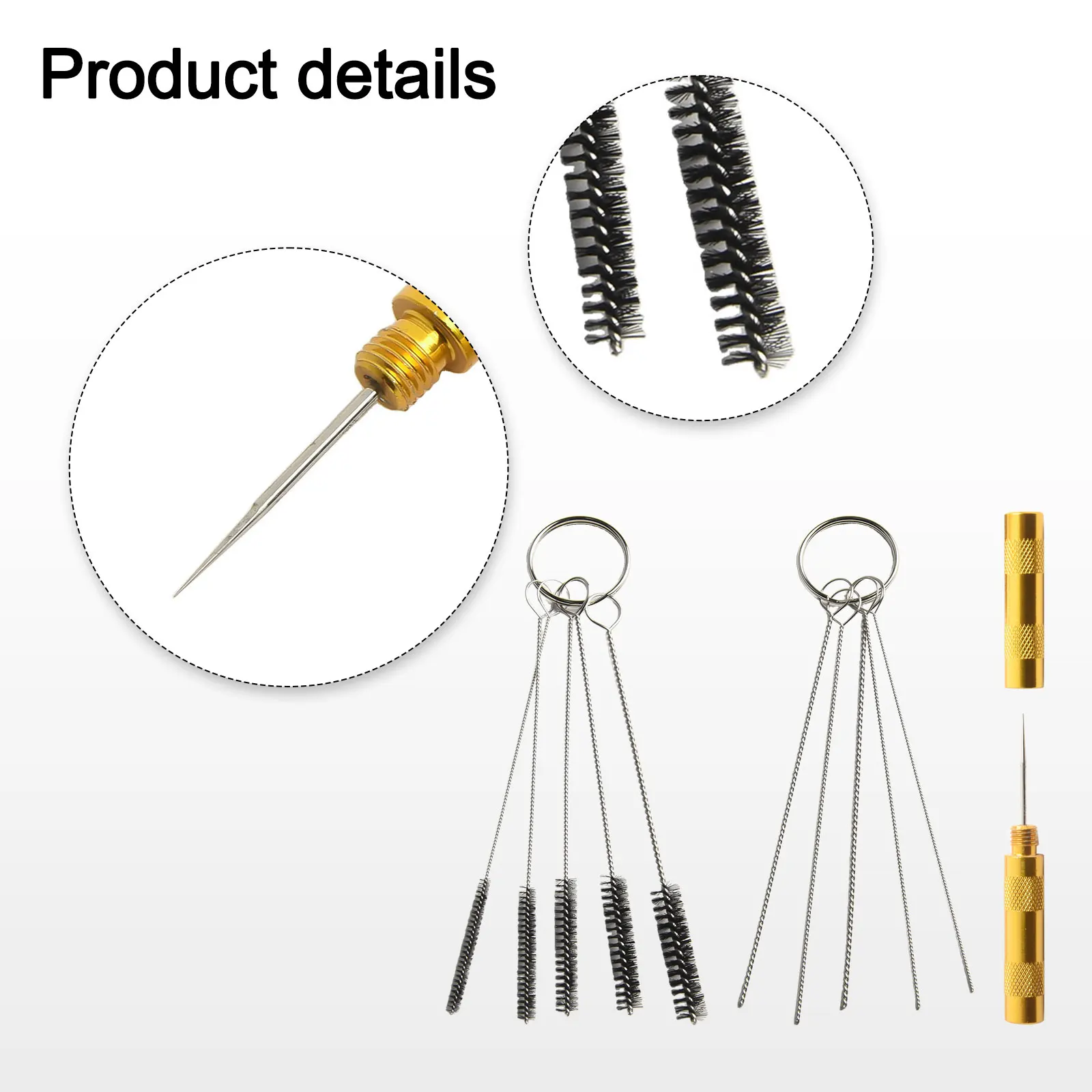 Windscreen Washer Tool 11 in 1 Car Windshield Washer Jet Nozzle Cleaning Kit with Golden Needle Tool and 5 Silver Brushes